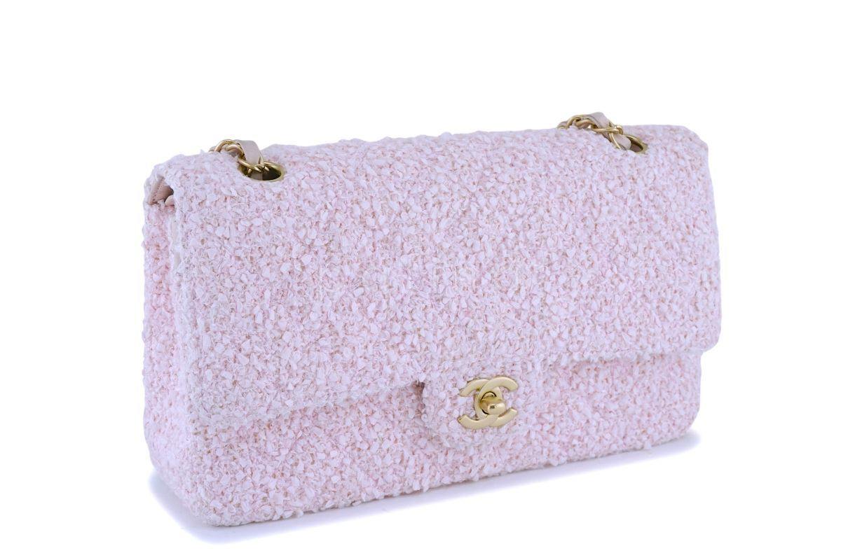 Chanel Pink Tweed Medium Classic Double Flap Bag GHW