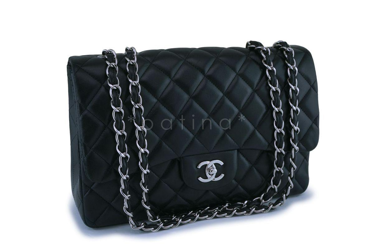 Chanel Black Lambskin Jumbo Classic Flap Bag SHW