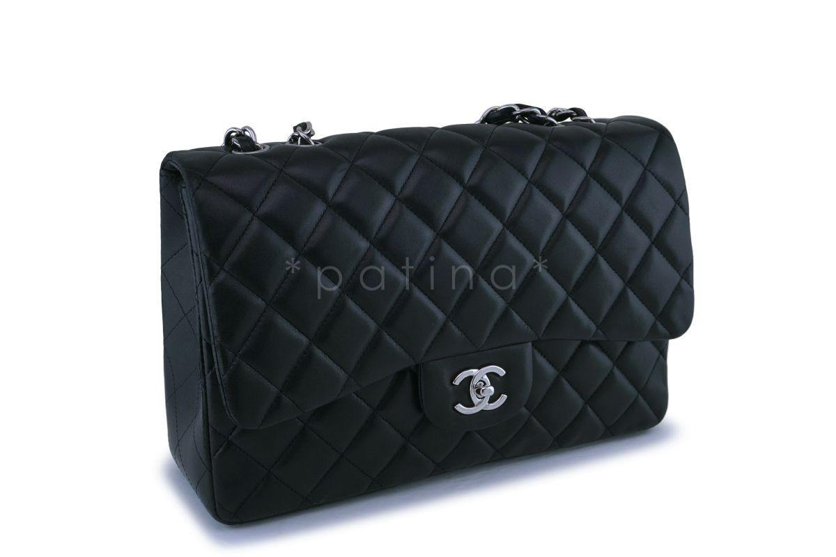 Chanel Black Lambskin Jumbo Classic Flap Bag SHW