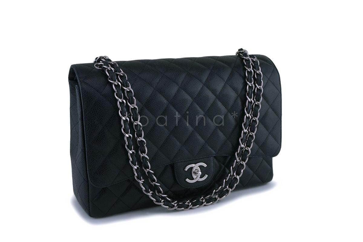 Chanel Black Caviar Maxi Classic Double Flap Bag SHW