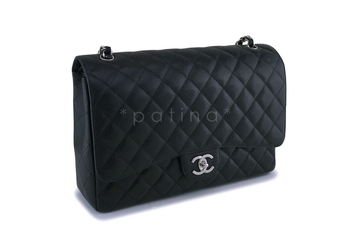 Chanel Black Caviar Maxi Classic Double Flap Bag SHW