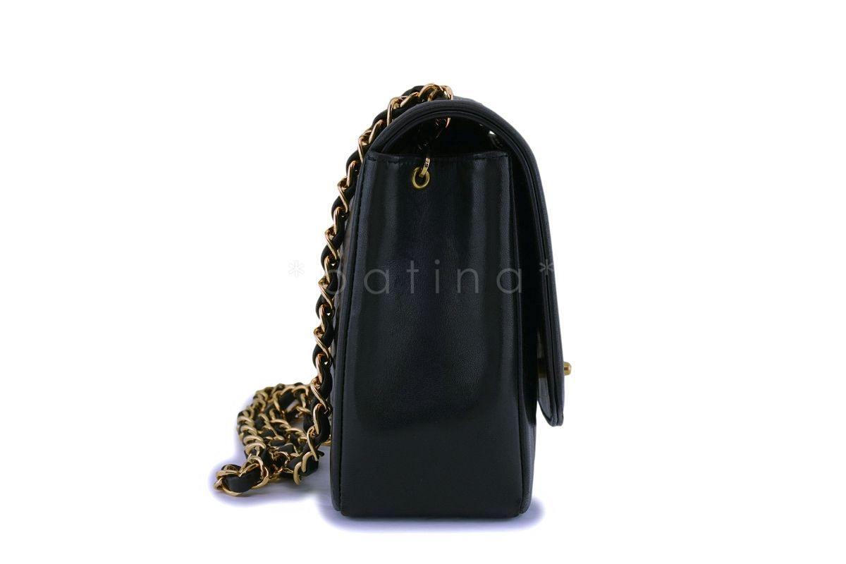 Chanel Black Vintage Lambskin Medium Diana Classic Flap Bag 24k GHW