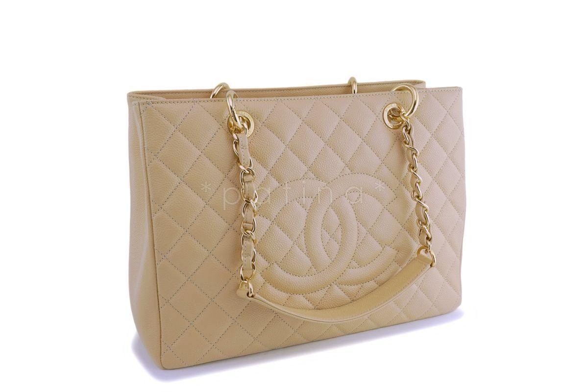 Chanel Beige Caviar Grand Shopper Tote GST Bag GHW