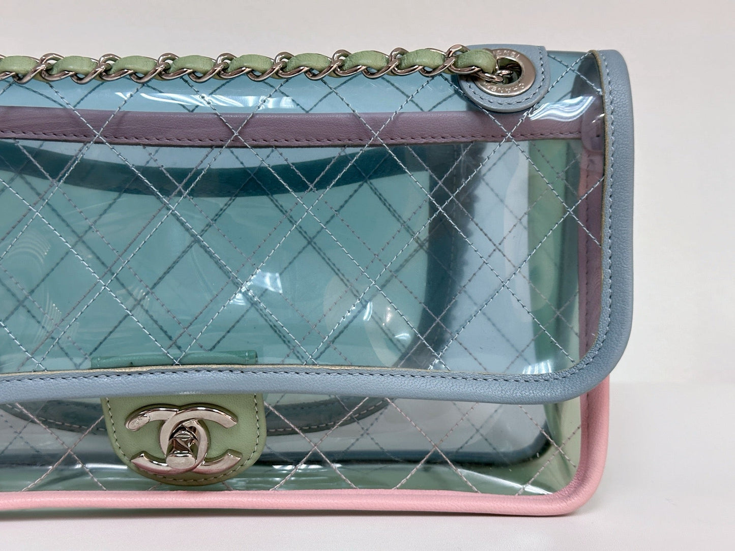 Chanel Coco Splash PVC Medium Flap Bag Pink/Blue/Green Holo card 2569