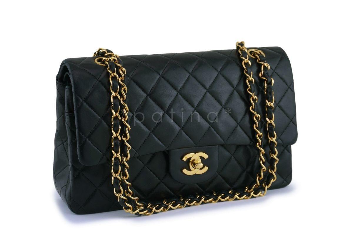 Chanel Vintage Black Lambskin Medium Classic Double Flap Bag 24k GHW