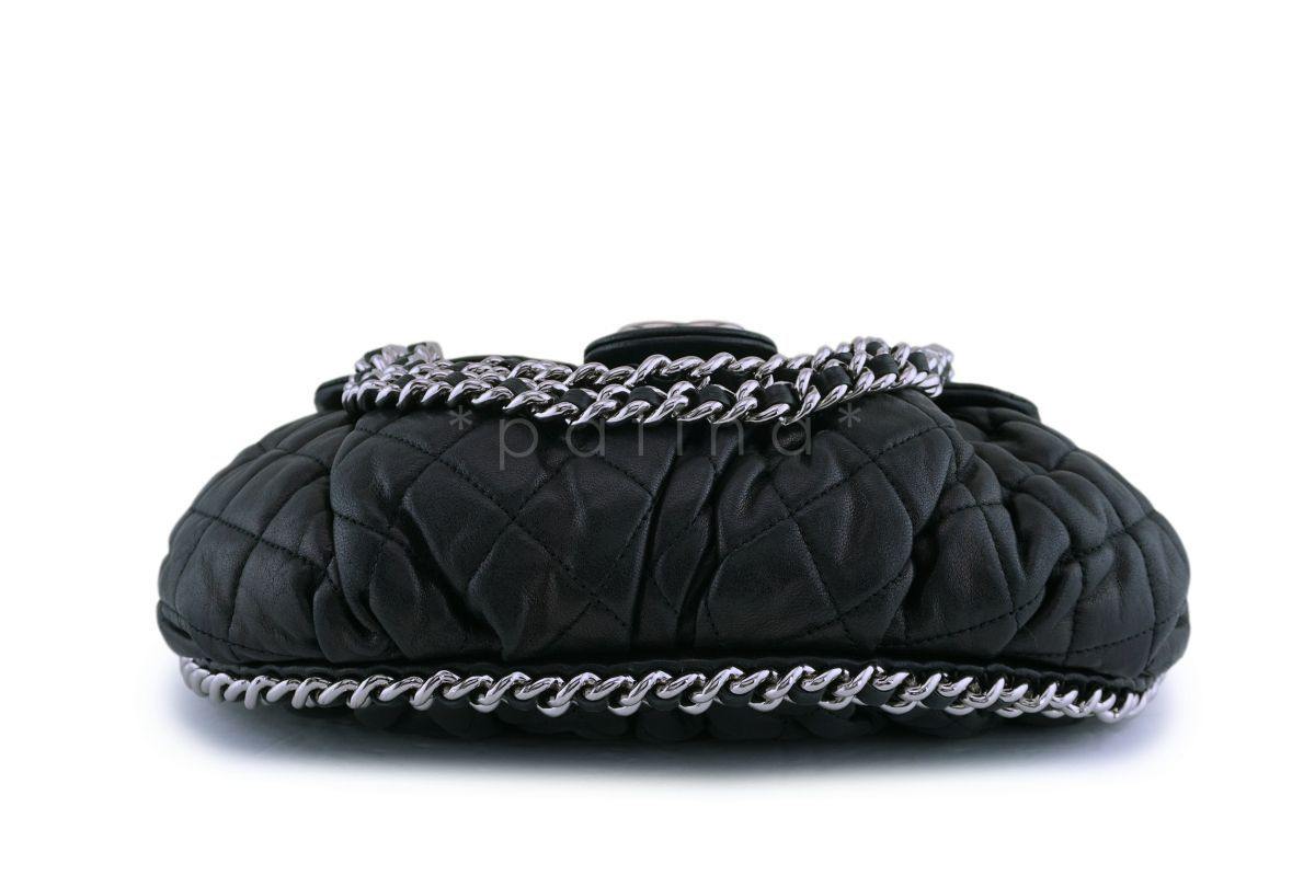 Chanel Black Textured Calf Medium Chain Around Crossbody Flap Bag SHW