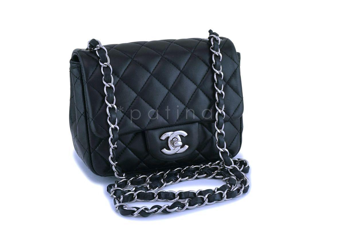Chanel Classic Mini Square Black Lambskin Crossbody Bag SHW