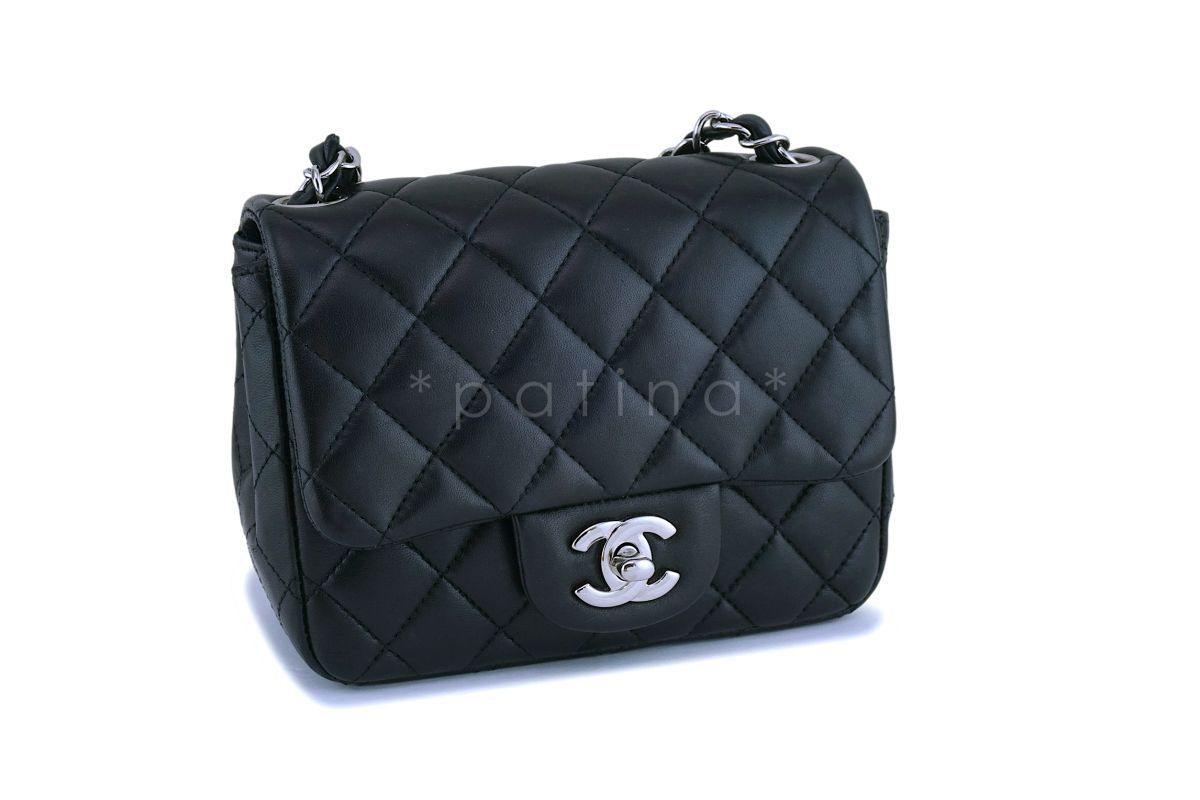 Chanel Classic Mini Square Black Lambskin Crossbody Bag SHW