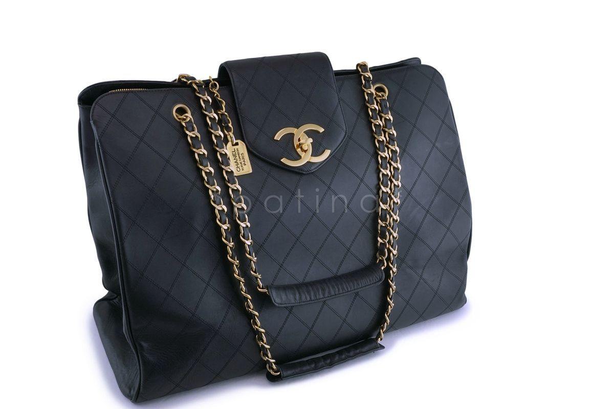 Chanel Vintage Black Weekender Supermodel XL Shopper Tote Bag 24k GHW