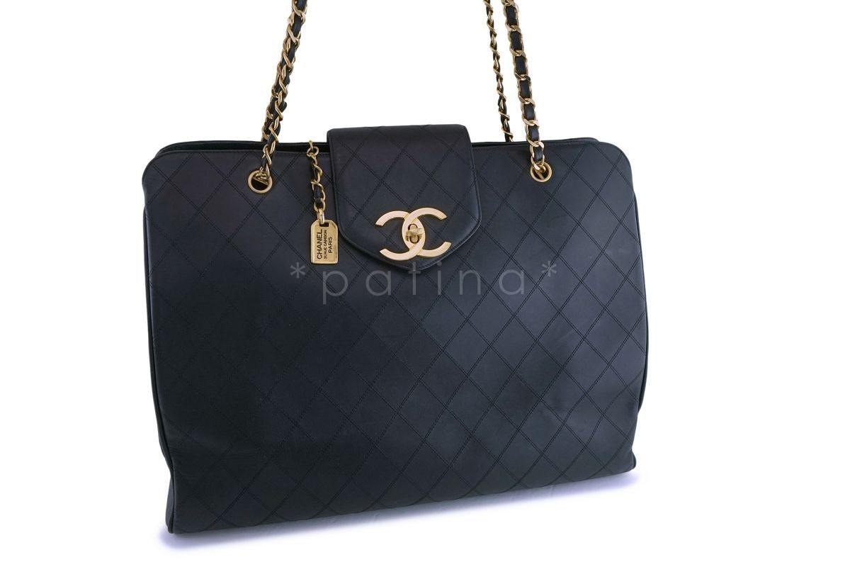Chanel Vintage Black Weekender Supermodel XL Shopper Tote Bag 24k GHW
