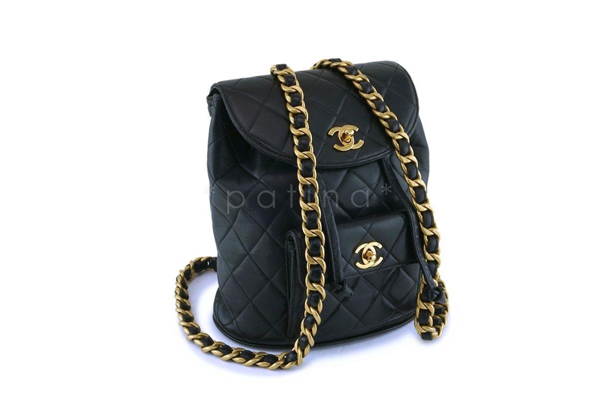 Chanel Vintage Black Lambskin Classic Quilted Backpack Bag 24k GHW