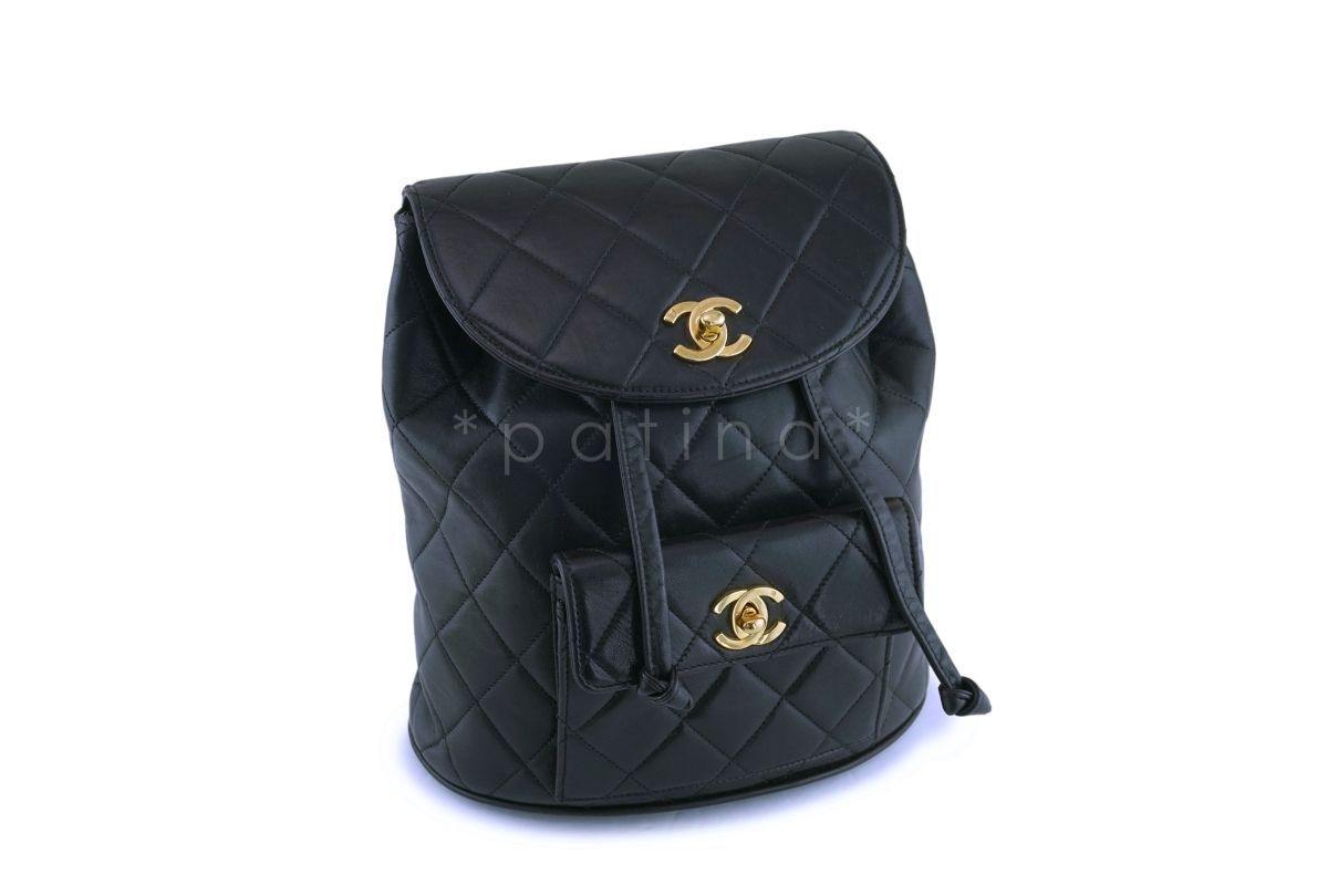 Chanel Vintage Black Lambskin Classic Quilted Backpack Bag 24k GHW