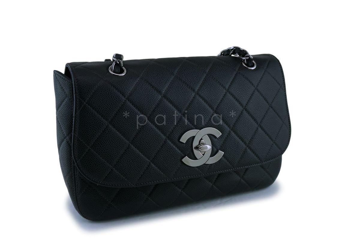 Rare Chanel Vintage Black Caviar Jumbo Classic Flap Bag RHW
