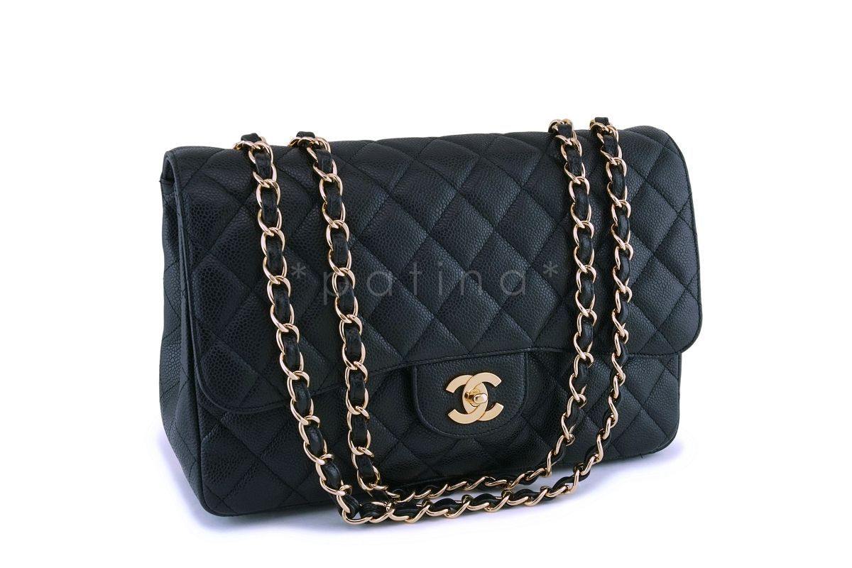 Chanel Black Caviar Jumbo Classic Flap Bag GHW