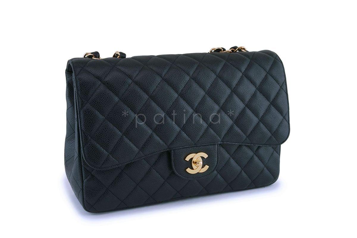 Chanel Black Caviar Jumbo Classic Flap Bag GHW