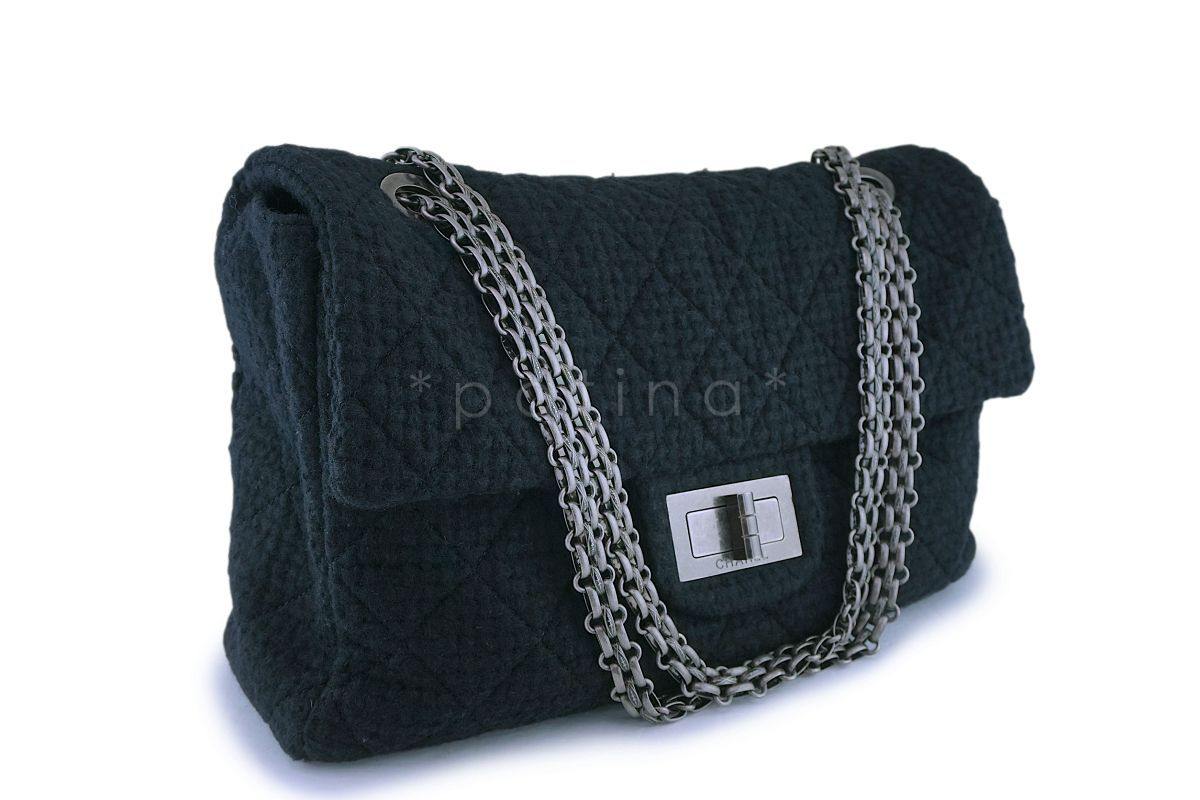Rare Chanel Black Tweed XXL Supermodel Reissue Flap Bag Weekender RHW