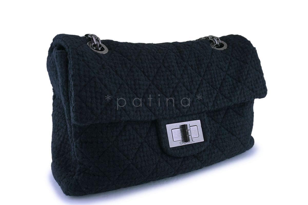 Rare Chanel Black Tweed XXL Supermodel Reissue Flap Bag Weekender RHW