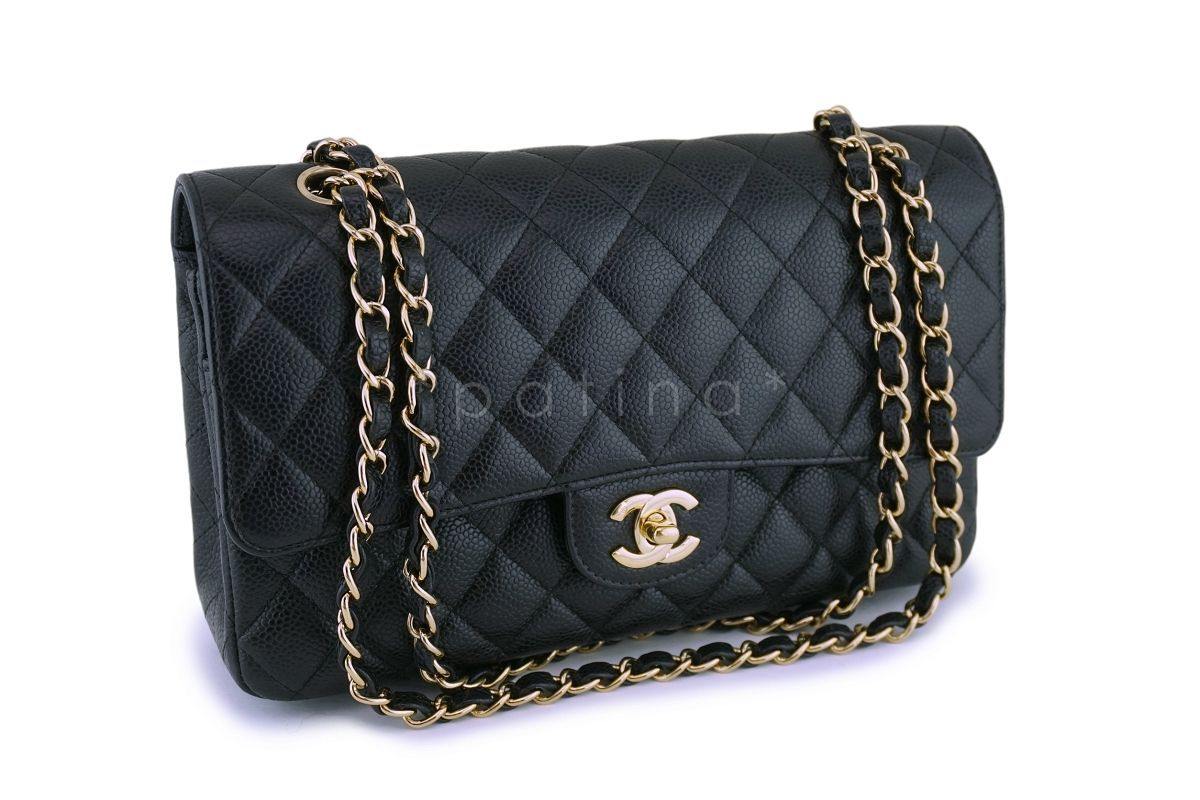 Chanel Black Caviar Medium Classic Double Flap Bag 24k GHW