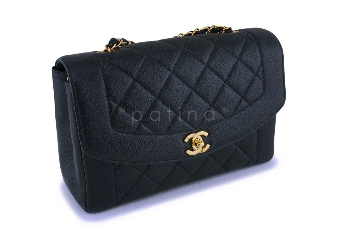 Chanel Vintage Black Caviar Classic Diana Flap Bag 24k GHW