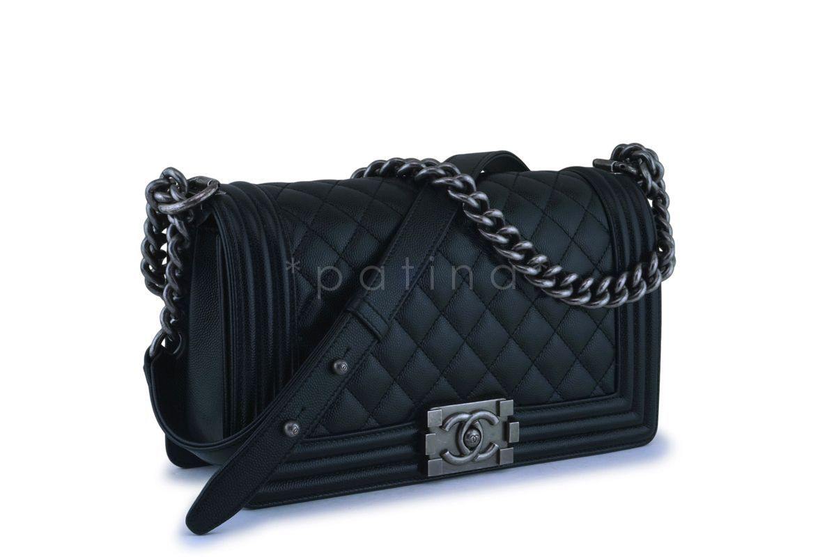 Chanel Black Caviar Medium Boy Bag Flap RHW