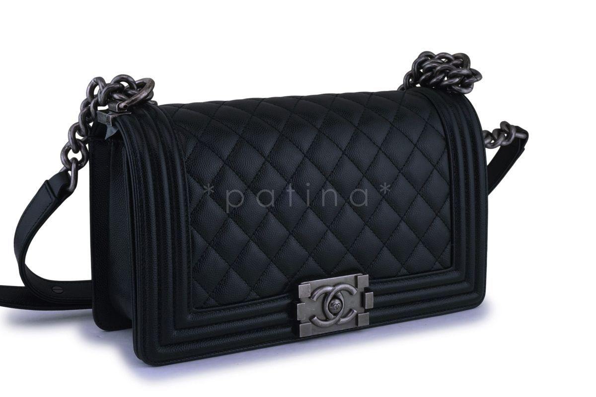 Chanel Black Caviar Medium Boy Bag Flap RHW