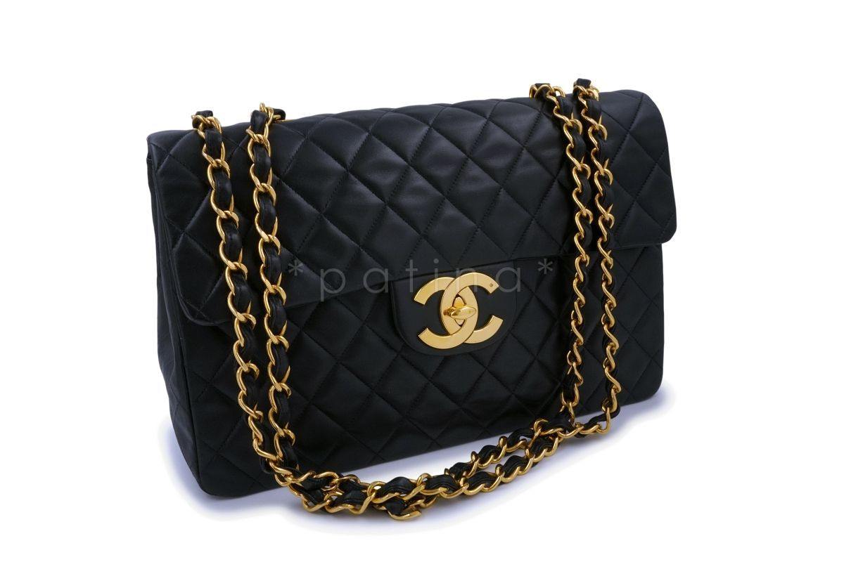 Chanel Black Vintage Lambskin Maxi "Jumbo XL" Classic Flap Bag 24k GHW