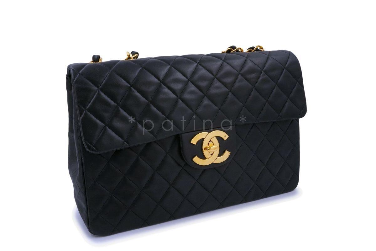 Chanel Black Vintage Lambskin Maxi "Jumbo XL" Classic Flap Bag 24k GHW