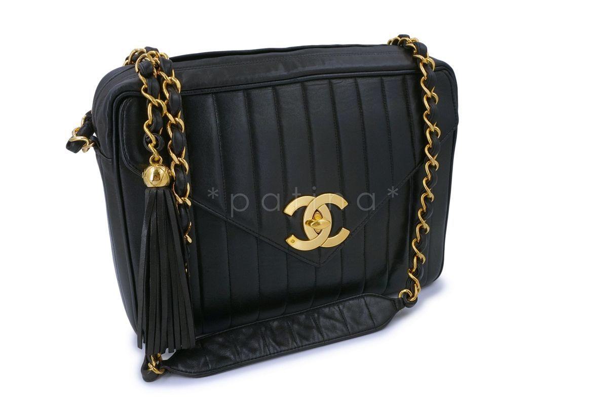 Chanel Vintage Black Mademoiselle Jumbo XL Camera Flap Bag 24k GHW