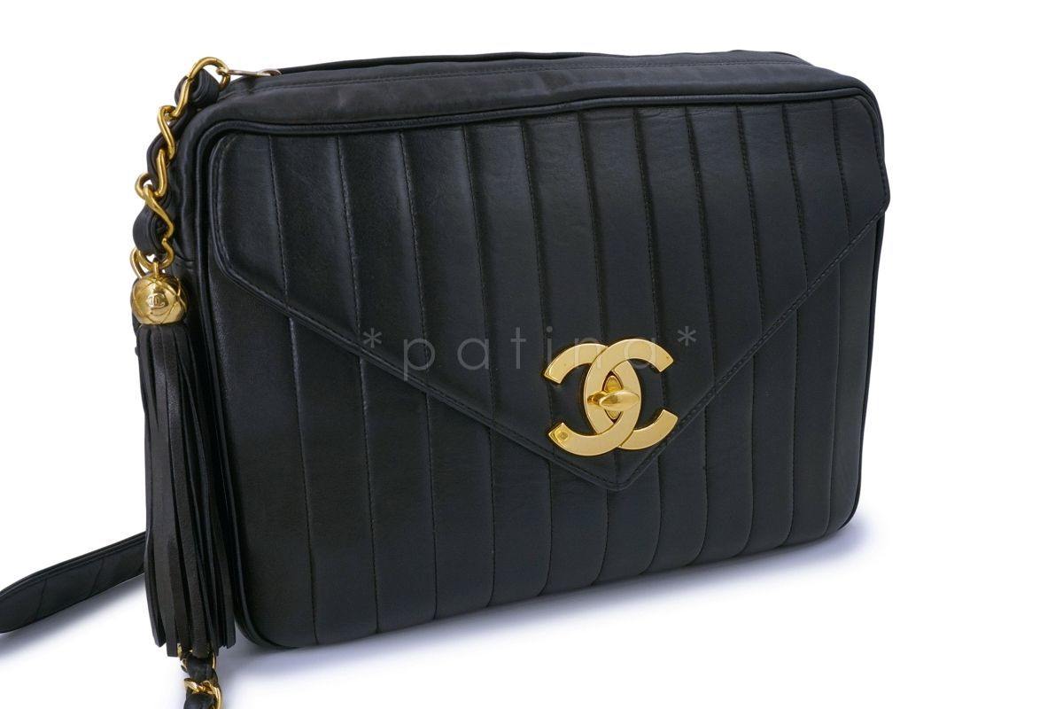 Chanel Vintage Black Mademoiselle Jumbo XL Camera Flap Bag 24k GHW