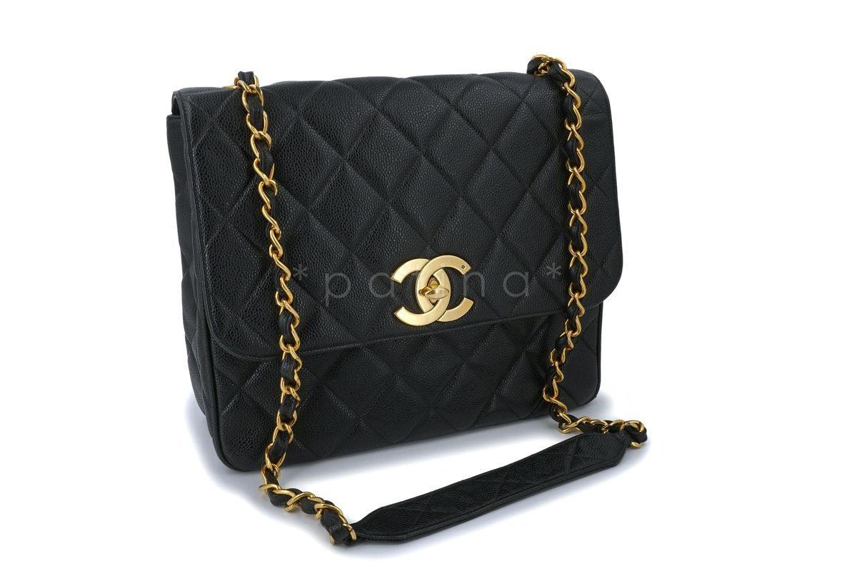 Chanel Vintage Black Caviar Tall Crossbody Flap Bag 24k GHW