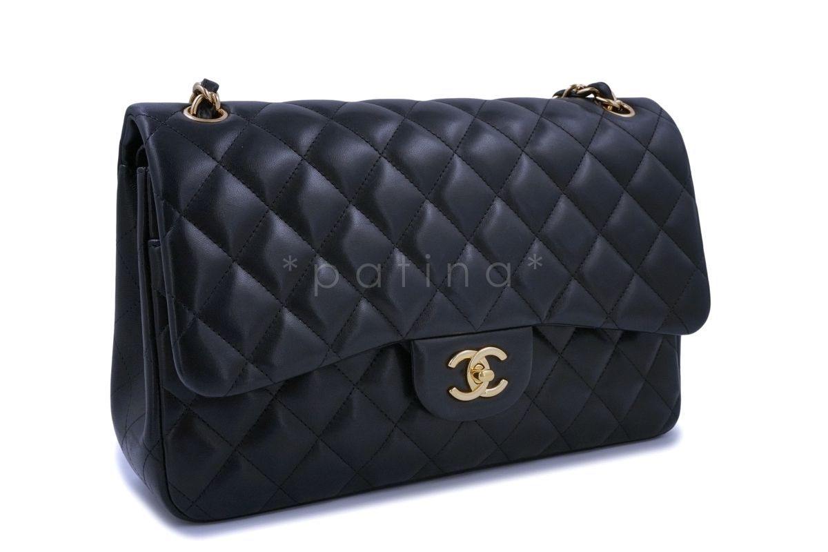 Chanel Black Lambskin Jumbo Classic Double Flap Bag GHW