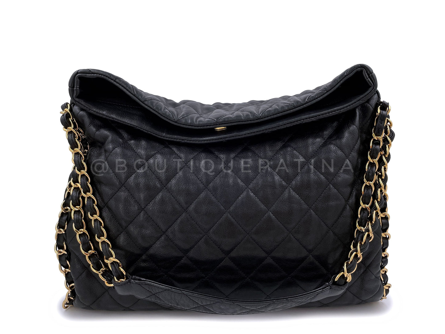 Chanel Black Quilted Chain Around Soft Hobo Tote Bag Large 403