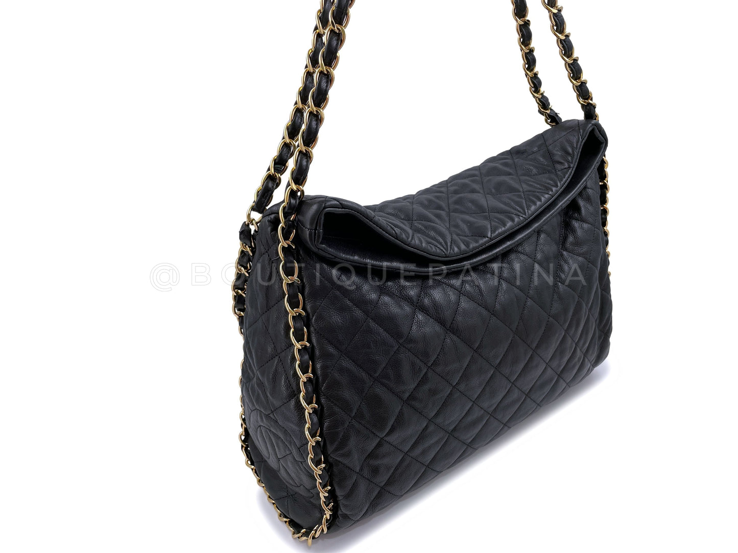 Chanel Black Quilted Chain Around Soft Hobo Tote Bag Large 403