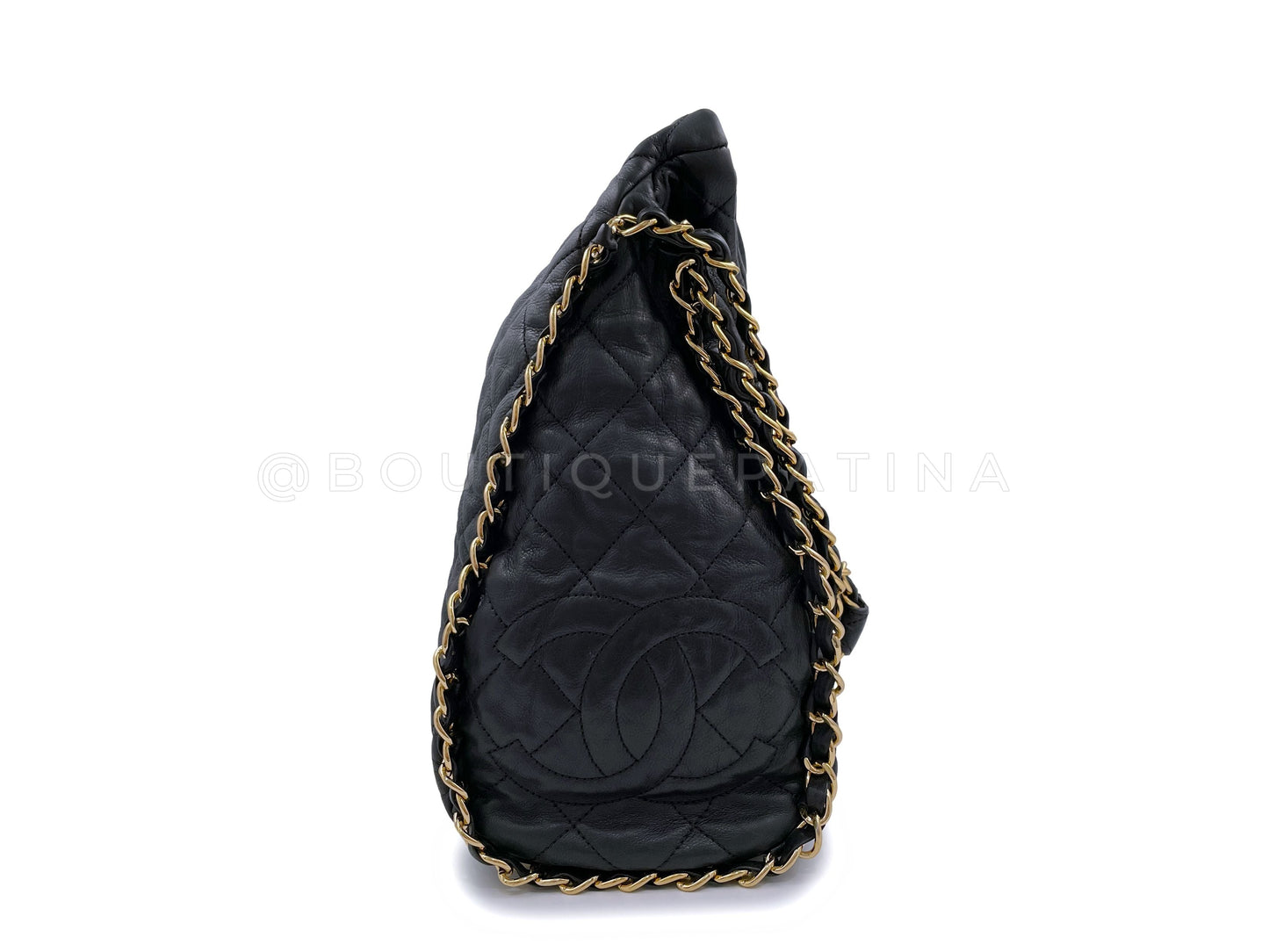 Chanel Black Quilted Chain Around Soft Hobo Tote Bag Large 403