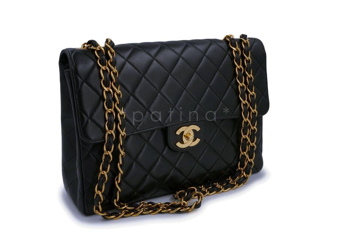 Chanel Vintage Black Lambskin Jumbo Classic Flap Bag 24k GHW