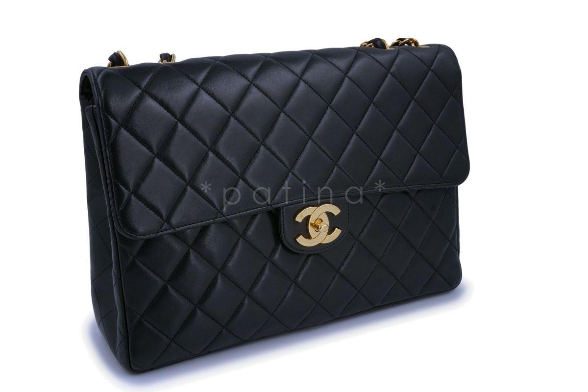 Chanel Vintage Black Lambskin Jumbo Classic Flap Bag 24k GHW