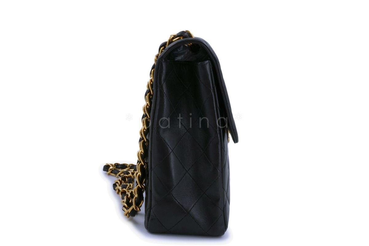 Chanel Vintage Black Lambskin Jumbo Classic Flap Bag 24k GHW