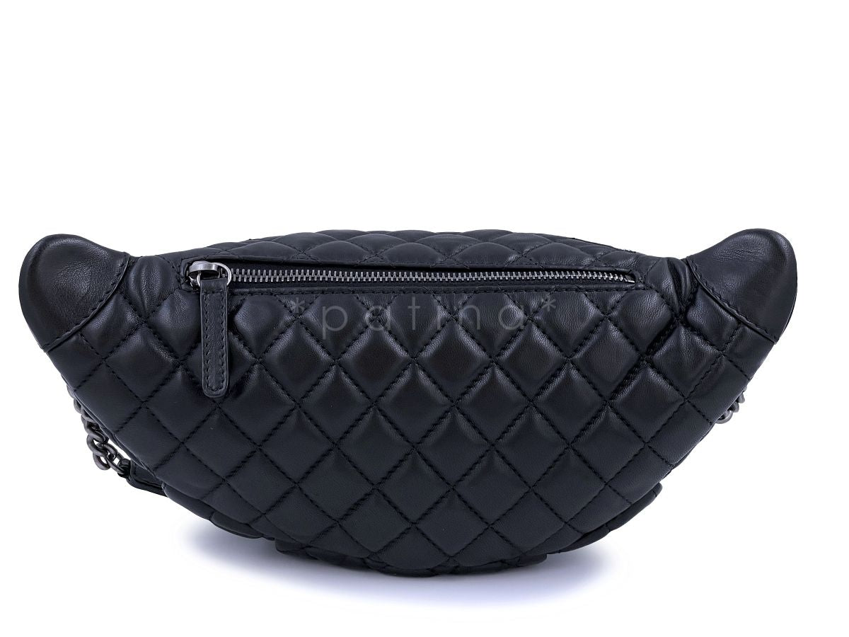 Chanel Black Classic Banane Fanny Pack Bag Lambskin RHW ADP