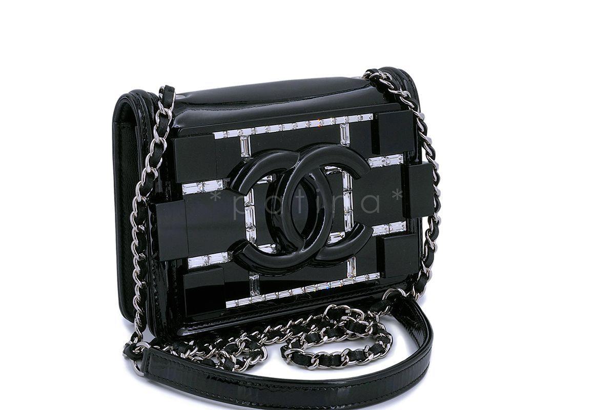 Chanel Black Ultra Mini Flap Bag Lego with Emerald-Baguette Crystals