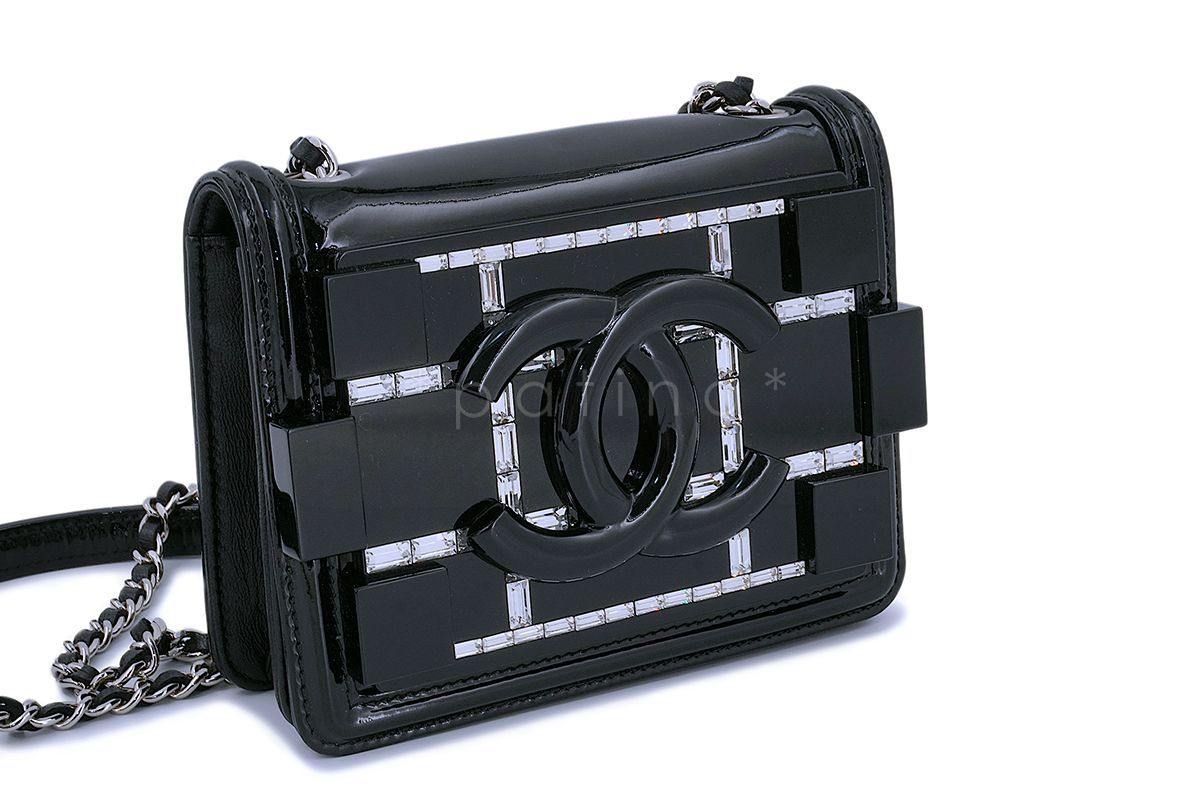 Chanel Black Ultra Mini Flap Bag Lego with Emerald-Baguette Crystals