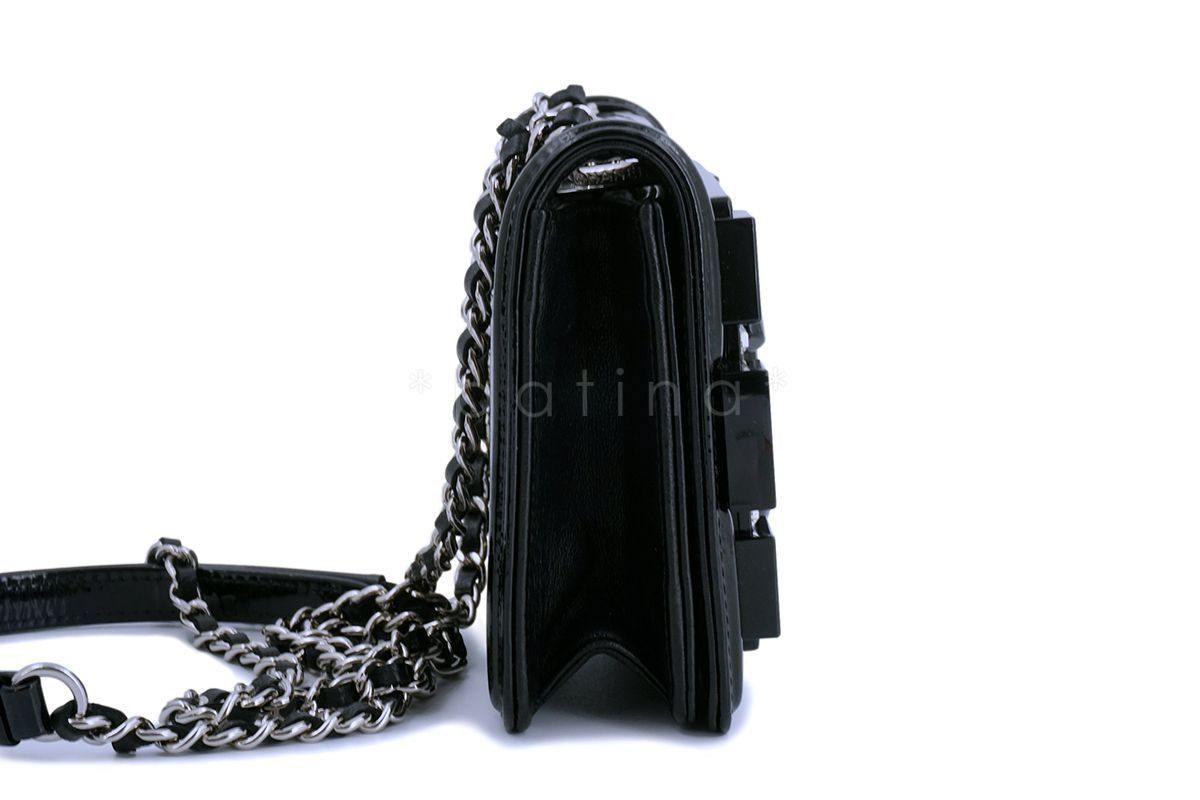 Chanel Black Ultra Mini Flap Bag Lego with Emerald-Baguette Crystals