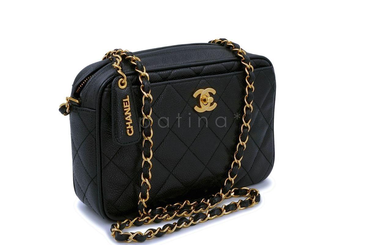 Chanel Vintage Black Caviar Classic Clasp Camera Case Bag 24k GHW