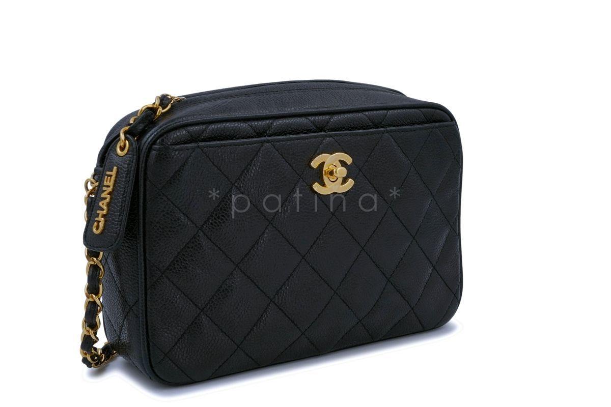 Chanel Vintage Black Caviar Classic Clasp Camera Case Bag 24k GHW