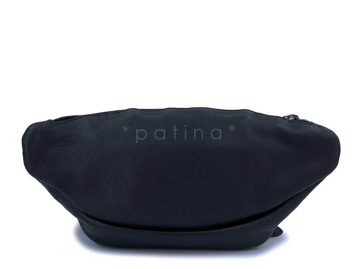 Chanel Black Grained Calfskin Quilted Classic Fanny Pack Bag RHW