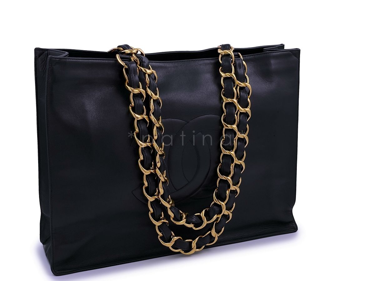 Chanel Vintage Black Chunky Chain Shopper Tote Bag 24k GHW