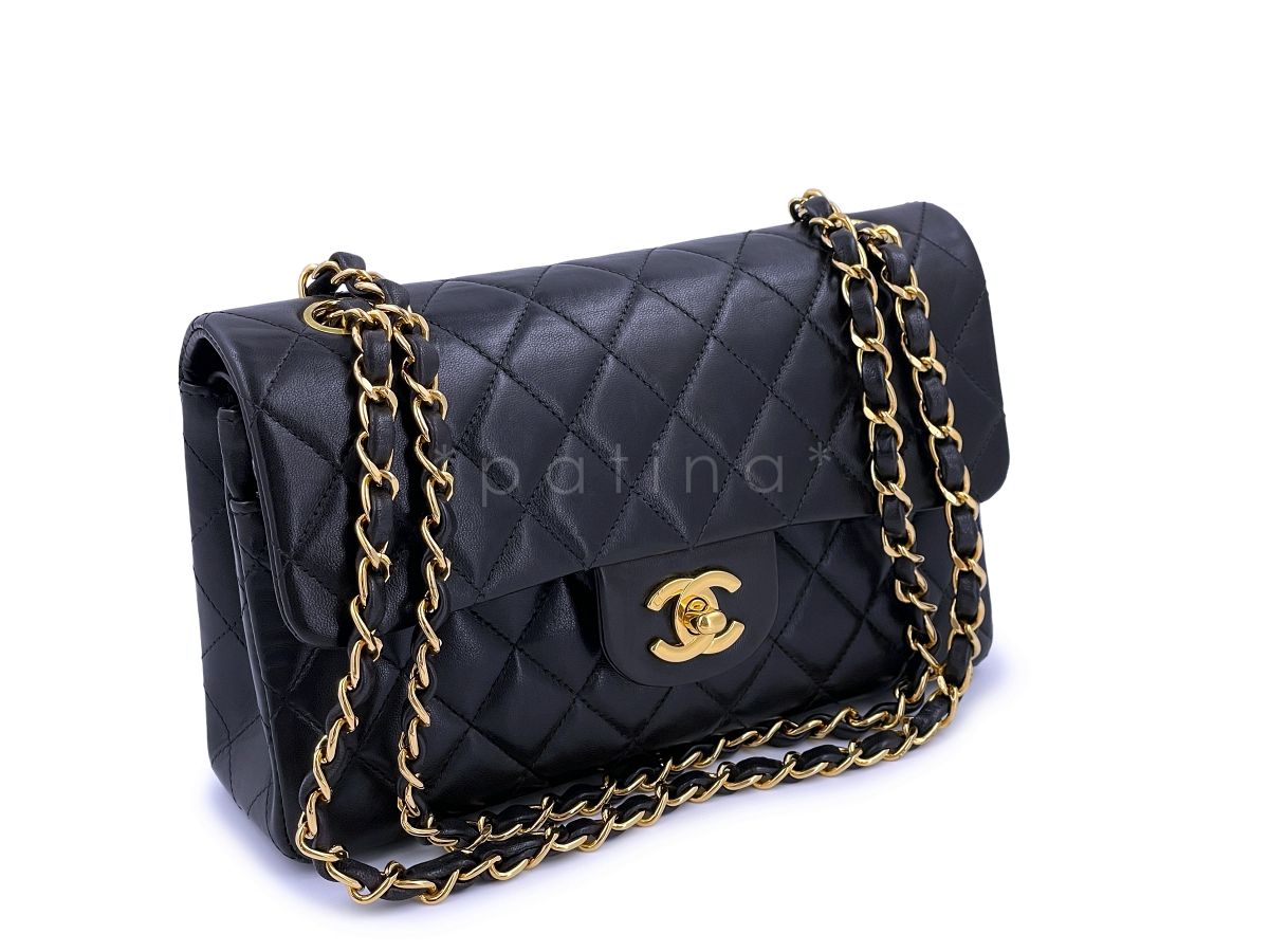 Chanel Vintage Black Small Classic Double Flap Bag Lambskin 24k GHW