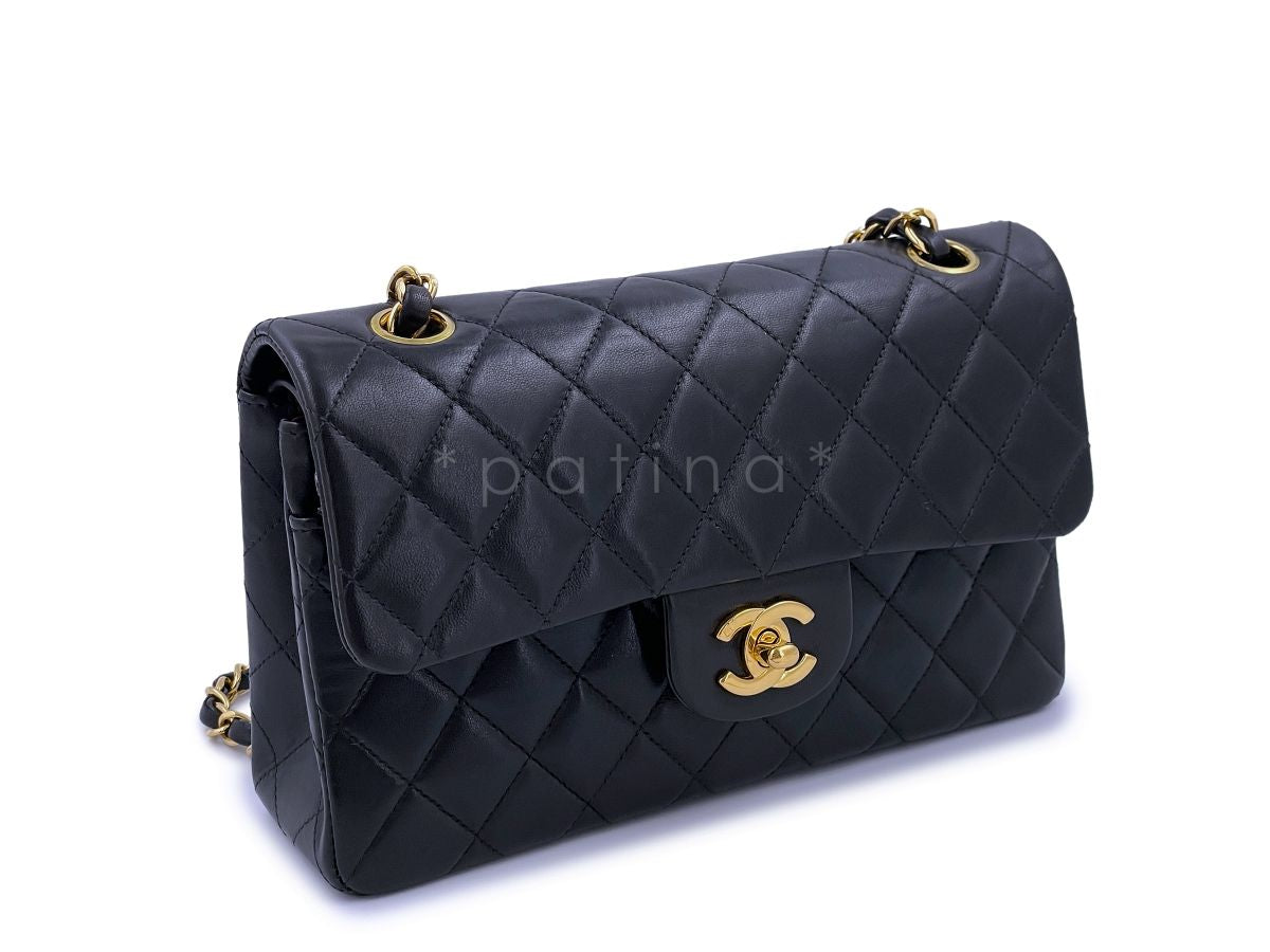 Chanel Vintage Black Small Classic Double Flap Bag Lambskin 24k GHW