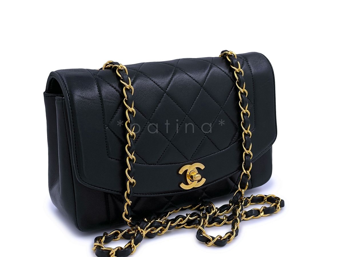 Chanel Vintage Black Small Diana Bag Flap 24k GHW Lambskin