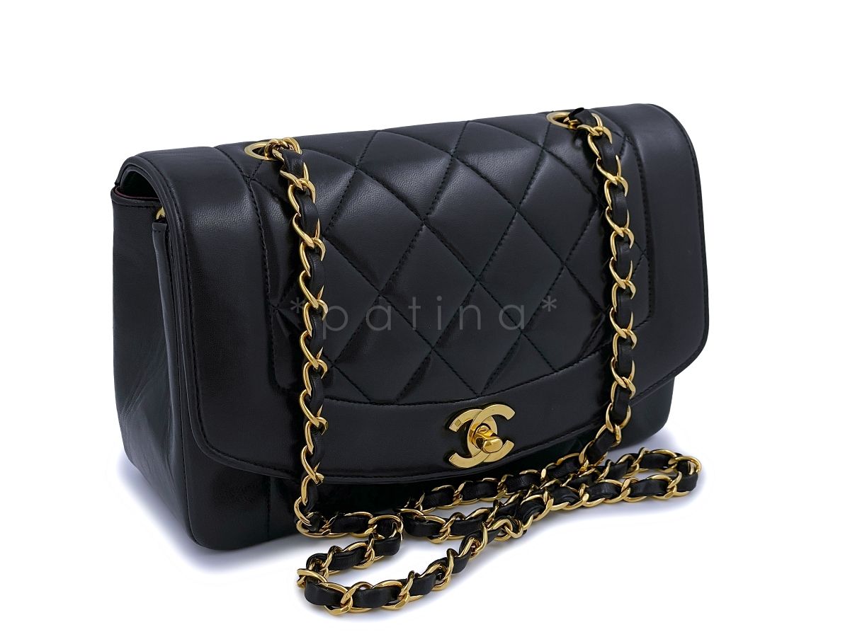 Chanel 1995 Vintage Black Small Diana Flap Bag 24k GHW Lambskin
