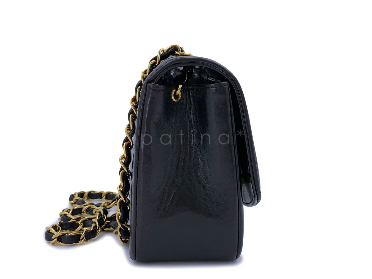 Chanel 1995 Vintage Black Small Diana Flap Bag 24k GHW Lambskin